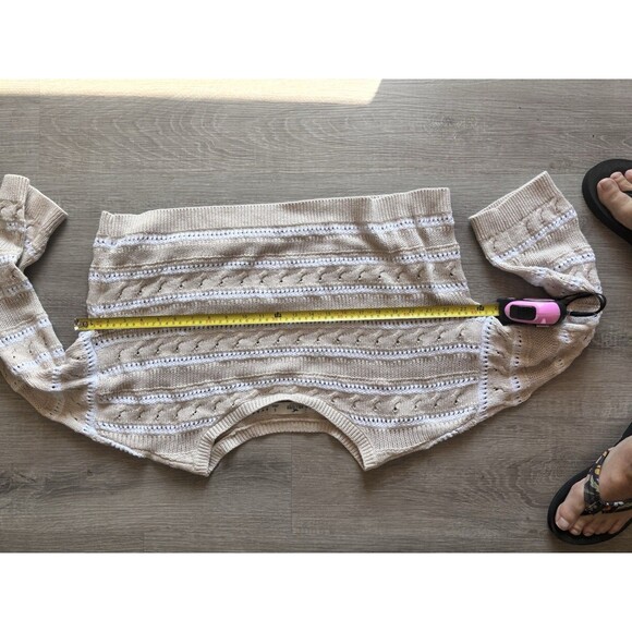 Hollister Cotton Preppy Stripe Pointelle Off Shoulder Crop Cozy Relaxed Sweater - Picture 8 of 9